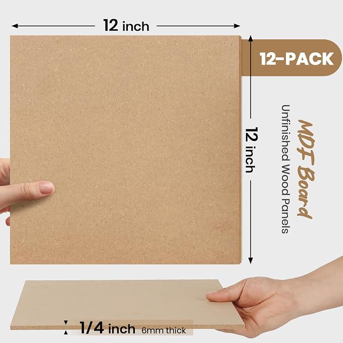CALPALMY 12-Pack MDF Board 1/4 Inch Thick 12" x 12" Unfinished Wood Panels - Image 2