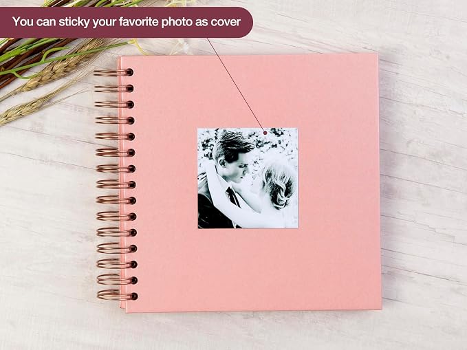 potricher 8 x 8 Inch DIY Scrapbook Photo Album 80 Pages Thick Kraft Blank Pink - Image 2