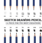 Pro Pencils Drawing Sketching Set 14 pcs Graphite Kit Soft Pencils Ideal Gift - Image 2