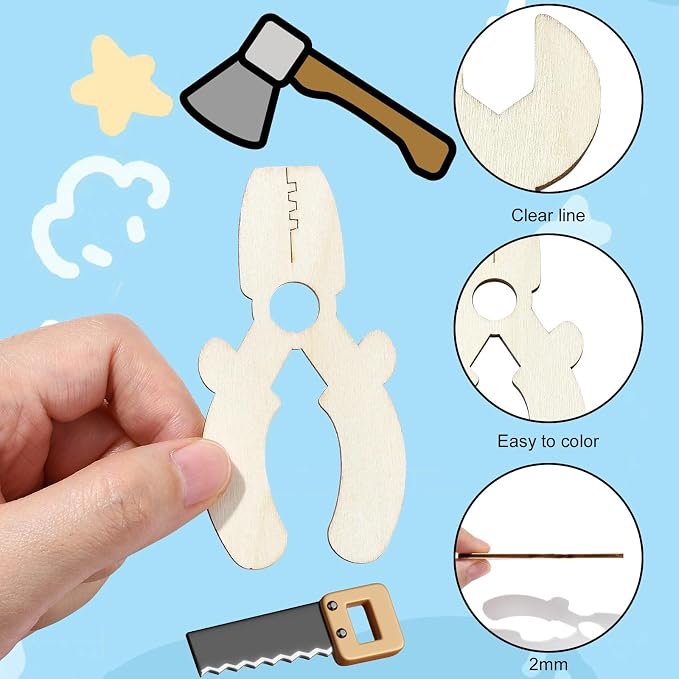 50 pcs Mixed Styles Labor Tool Theme Unfinished Wood Cutout Charms Scissors Axe - Image 3