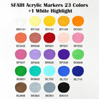 SFAIH Acrylic Paint Creative Markers, 24 Colors, Brush & Chisel, High Coverage - Image 8