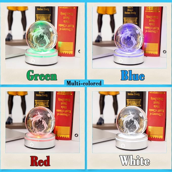 IFOLAINA 3D Dolphin Crystal Ball Night Lights Dolphin Lovers Gifts | Dolphin - Image 6