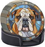 Drink Coaster Set of 6, Bulldog Dog Mom Lover Gift, Leather Drink Coasters - Image 3