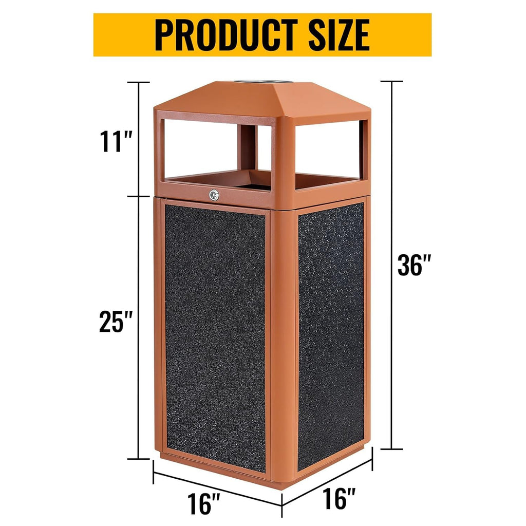 Square Waste Container with Dome Lid | Commercial Outdoor Garbage and Trash Container, Brown 15 Gallon