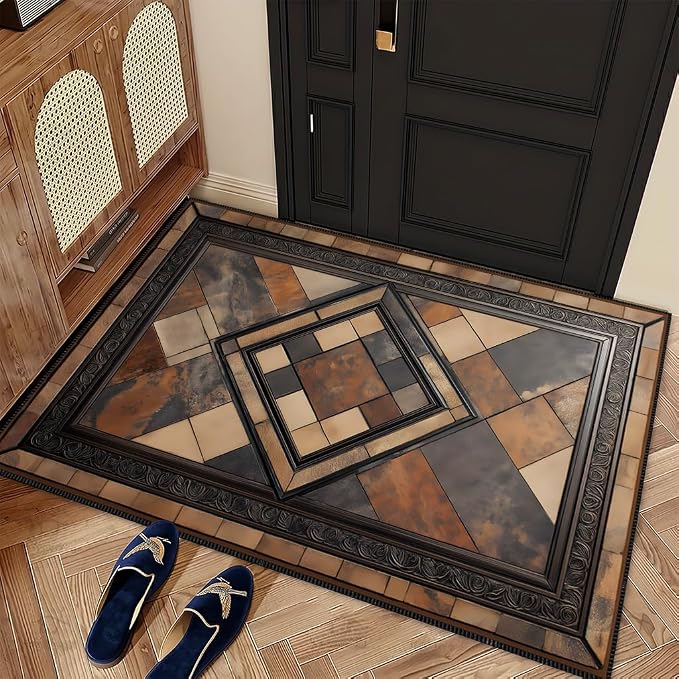Vintage Geometric Faux Cashmere Non-Slip Rug, 15.7 x 23.6 Inches, Kitchen and - Image 2