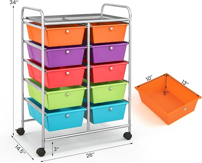 Giantex 10 Drawers Rolling Cart, Classroom Organizers, Storage Cart - Image 3
