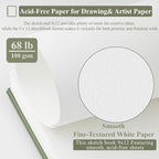 9 x 12 Sketchbook, 68lb/100gsm Sketch Pad 100 Sheets Spiral Bound Acid Free - Image 3