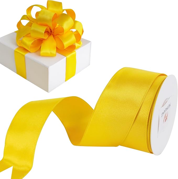 HUIHUANG Yellow Satin Wired Ribbon 1-1/2 inch Yellow Wire Edge Ribbon by HUIHUANG