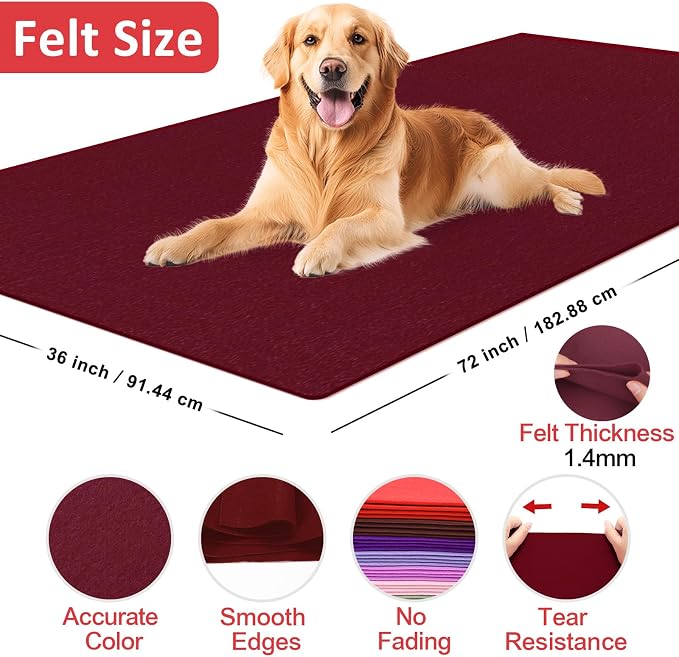 XSEINO Burgundy Large Felt Fabric 72" X 36 ", 1.4 mm Thick Soft Felt Fabric - Image 2