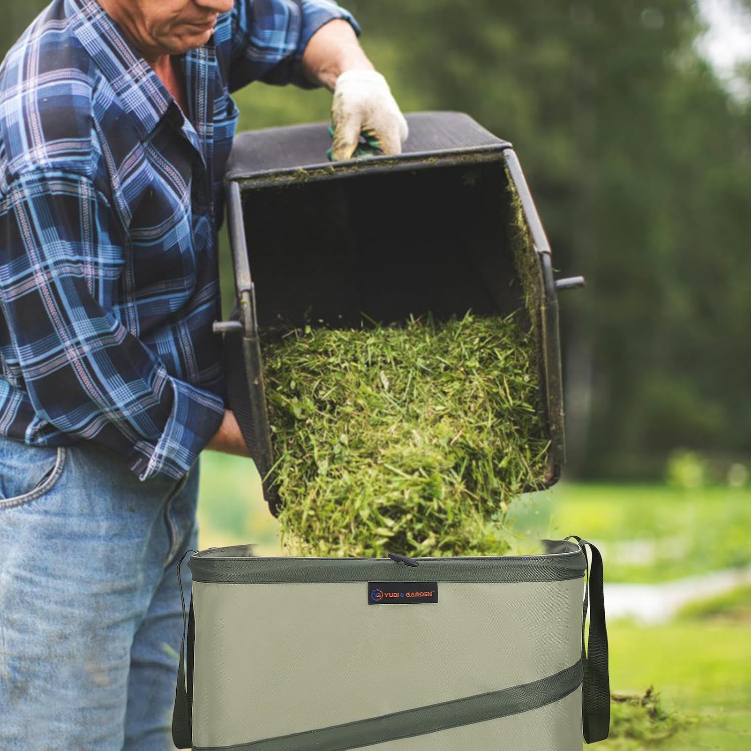 YUDI & GARDEN 46 Gallon Square Collapsible Yard Waste Containers｜Collapsible Trash Can｜Camping Trash Can, for Collecting Weeds or Yard and Party Waste, Green