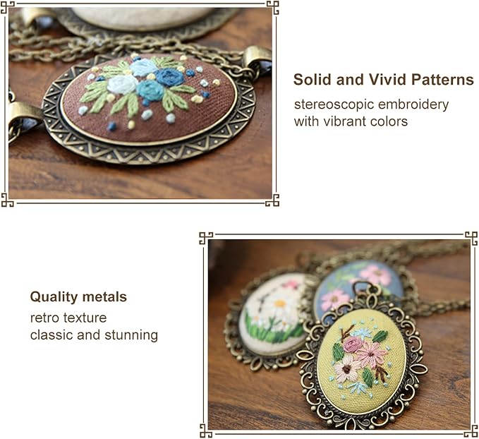 ZOCONE 4 Packs Embroidery Necklace Kits, Embroidery Pendant Kit Mini Cross - Image 4