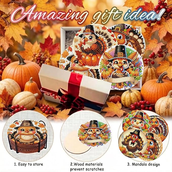 LWZAYS 8 Pcs Turkey Diamond Art Coasters Kit - Image 6