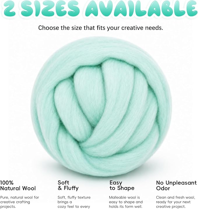 3.53oz Wool Roving: Needle Felting Wool White Roving Wool Felting Supplies Pure - Image 8