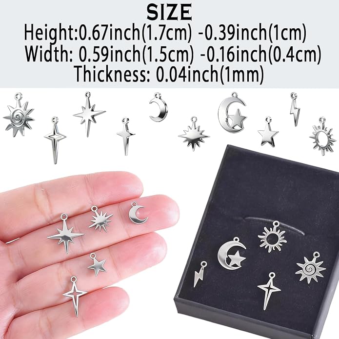 stino 40Pcs No Tarnish Celestial Pendants Charms - Image 4