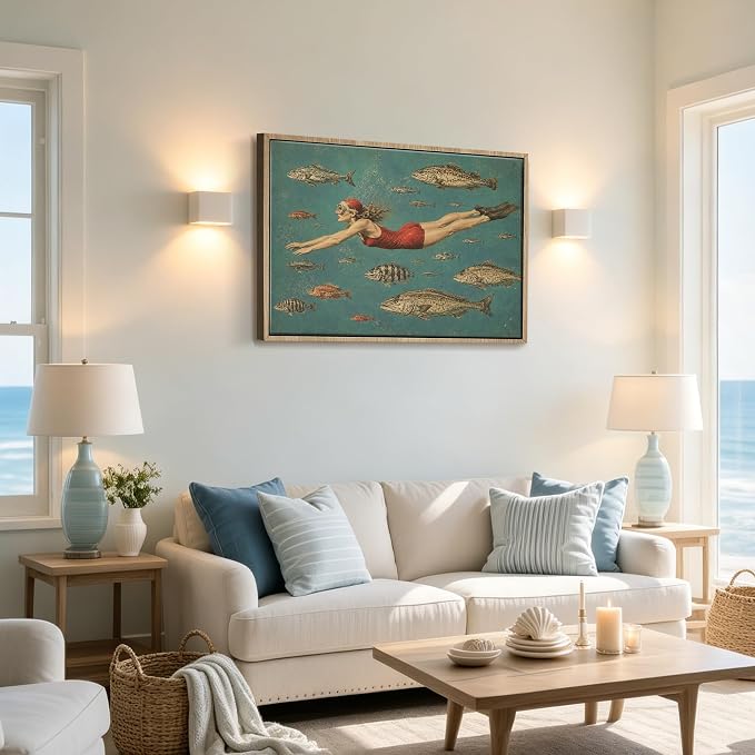 Framed Vintage Swim Wall Art Woman Diving - Image 8