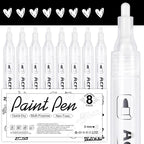 AKARUED White Acrylic Paint Markers, 8 Pack Acrylic White Paint Pen Sets by AKARUED