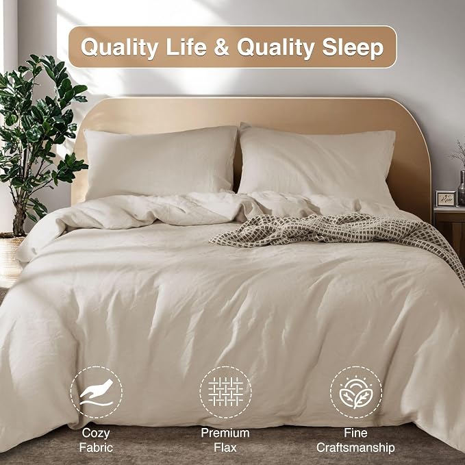 SONORO KATE 100% French Linen Duvet Cover King Size, Soft Breathable - Image 7