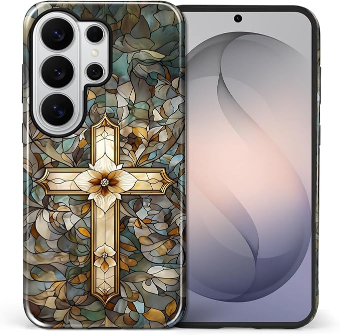 for Samsung Galaxy S26 Ultra Case, Christian Cross Stained Glass Pattern Glossy by Teonvpu