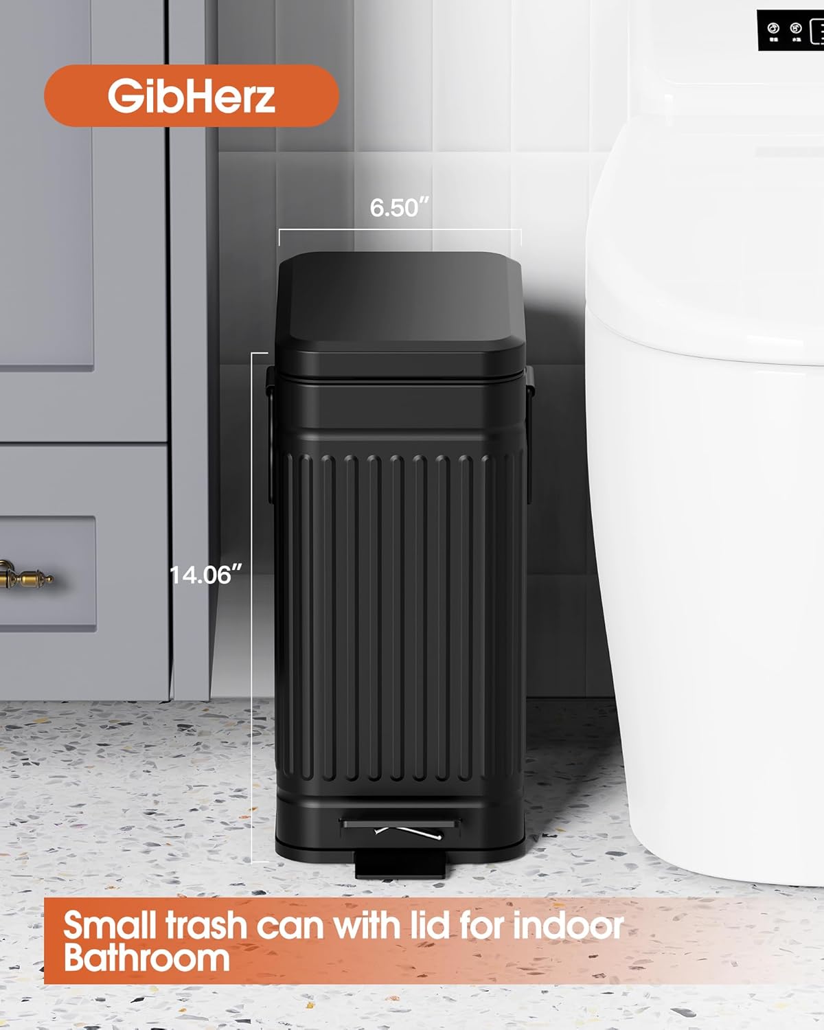 Small Trash Can with Lid Soft Close-10L/2.6 Gal Stainless Steel Outdoor Dog Poop Garbage Can-Metal Waste Bins with Pedal for Bathroom Bedroom Office-Black