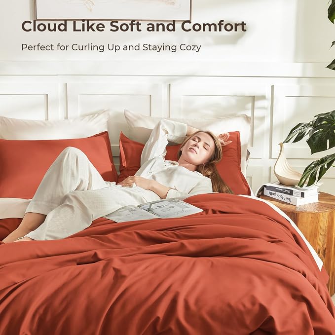 Litanika Oversized King Comforters Burnt Orange Super King Plus Size, 3 Pieces - Image 2