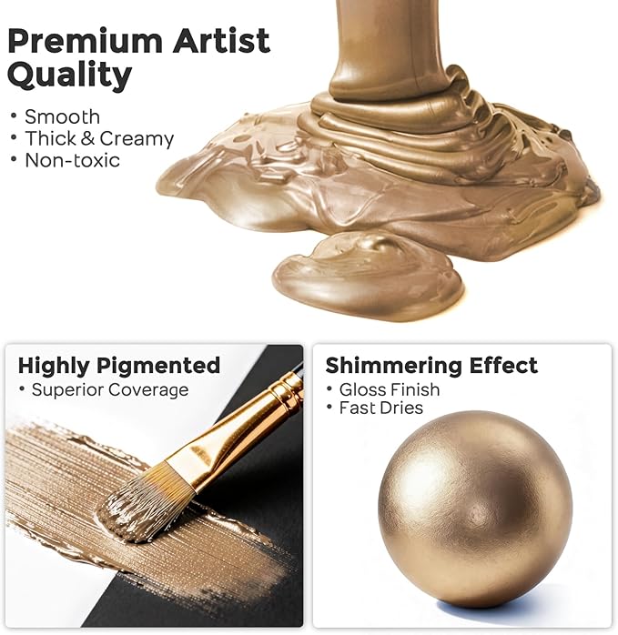 Nicpro Metallic Sahara Gold Acrylic Paint, 8.45oz/250ml Gold Leaf Paint | Large - Image 2