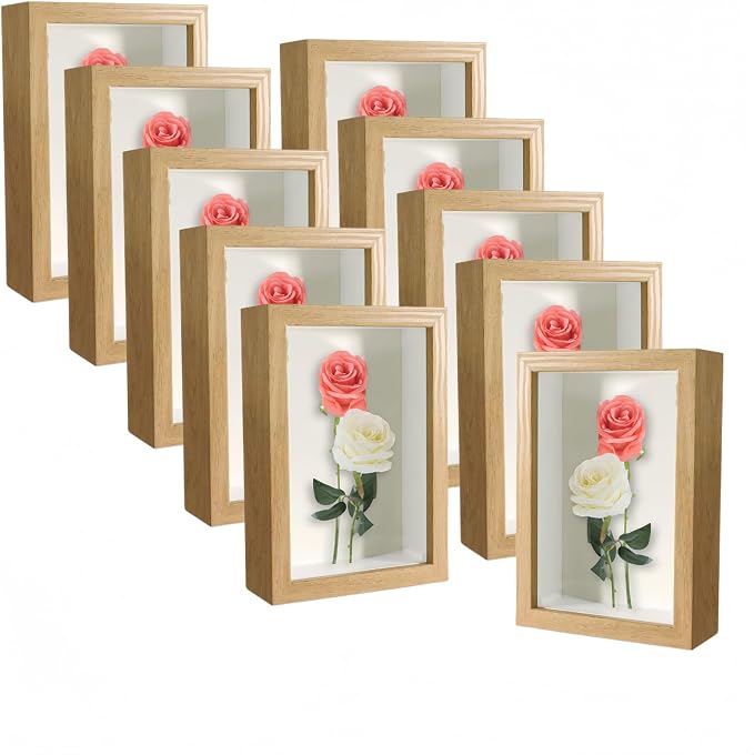 10 Pack 4x6 Shadow Box Frame，HD Glass Wooden Burlywood Hollow Photo Frame by CROISSANT