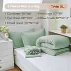 MUXHOMO 5 Pieces Twin XL Comforter Set, Seersucker Bed in a Bag Twin XL Size - Image 4