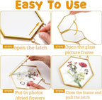 AVLA 3 Pack Pressed Flowers Glass Frames, Brass Hanging Picture Frames - Image 4