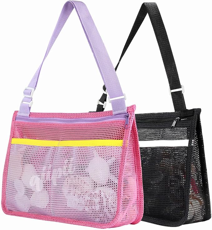 qiipii 2 Pack Beach Mesh Bag Shell Collecting Bag Beach Sand Toy Bags by qiipii
