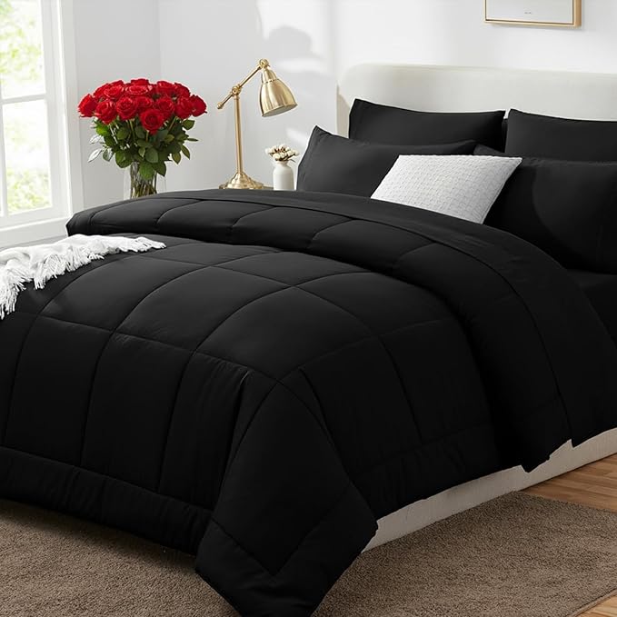 CozyLux Oversized King Comforter Sets Black, 7 Pieces Bed in a Bag, Ultra-Soft by CozyLux