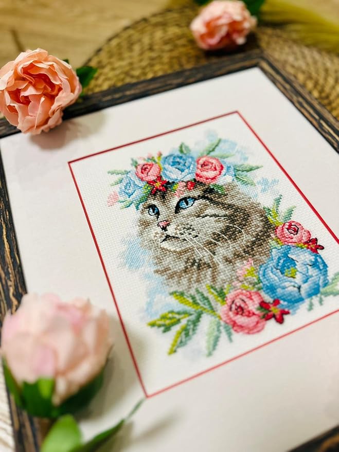 RIOLIS Cat in Flowers 2088, Cross Stitch Kits 6"x7", Cat Lovers & Advanced - Image 8