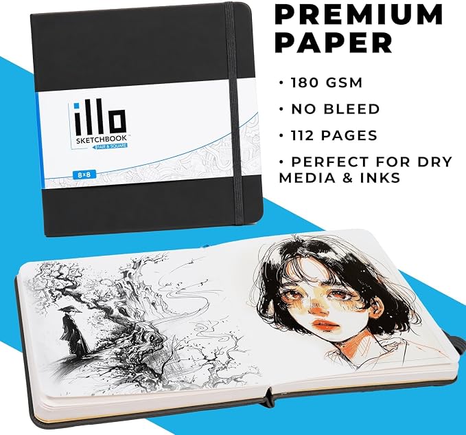 illo Sketchbook 8’’ x 8’’ Square Hardcover Sketch Book, Heavyweight Paper - Image 3