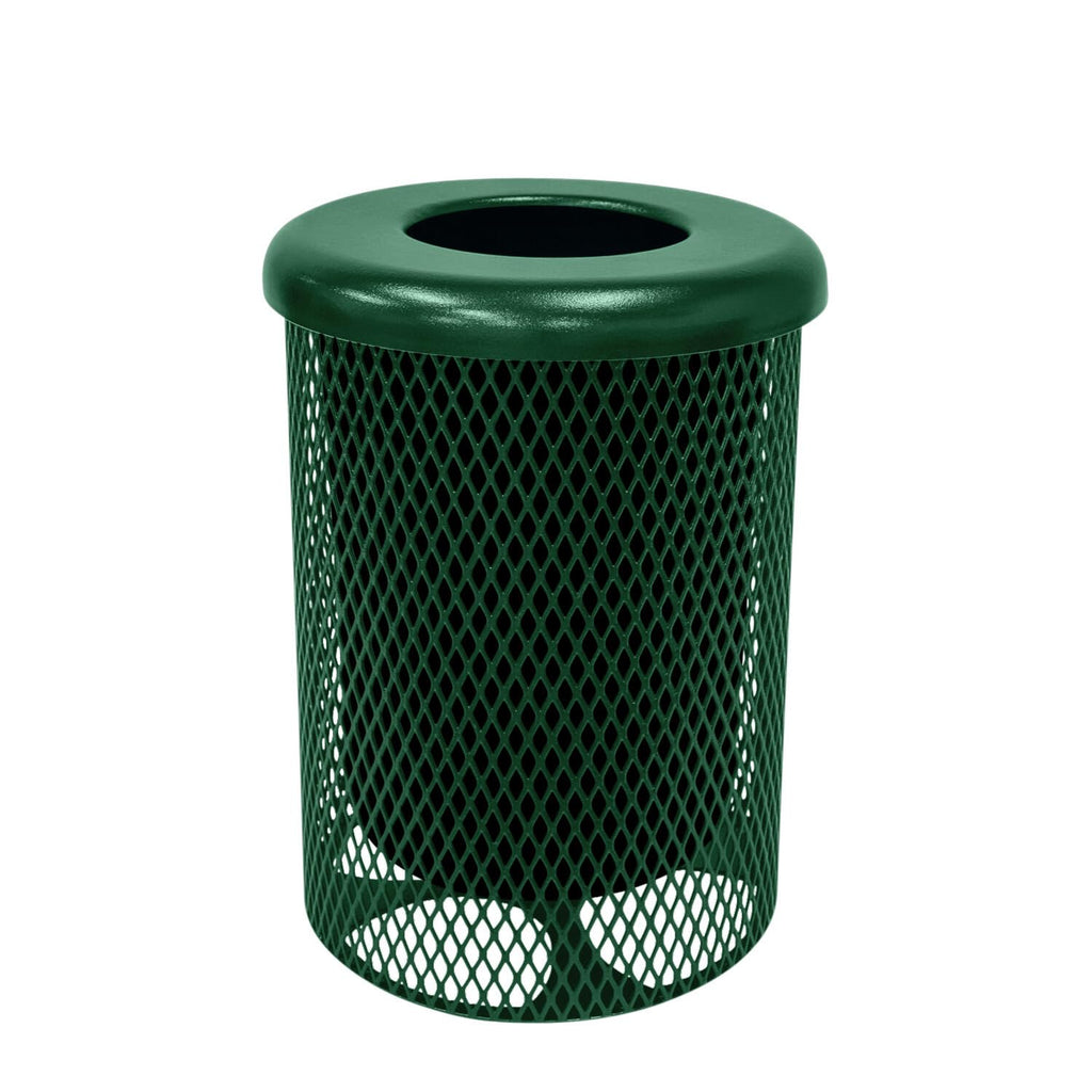 COATEDOUTDOORFURNITURE RFT-GRN Heavy Duty 32 Gallon Round Trash Receptacle, Liner Included, Green with Black Flat Top, Made in America