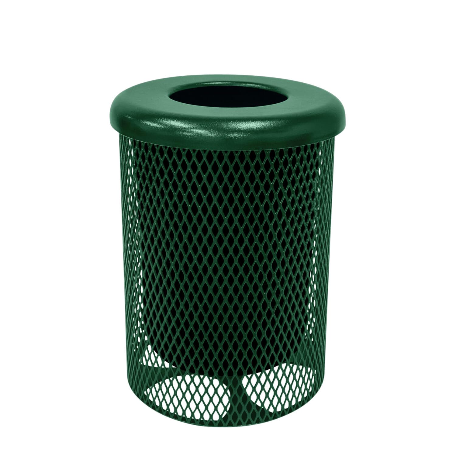 COATEDOUTDOORFURNITURE RFT-GRN Heavy Duty 32 Gallon Round Trash Receptacle, Liner Included, Green with Black Flat Top, Made in America