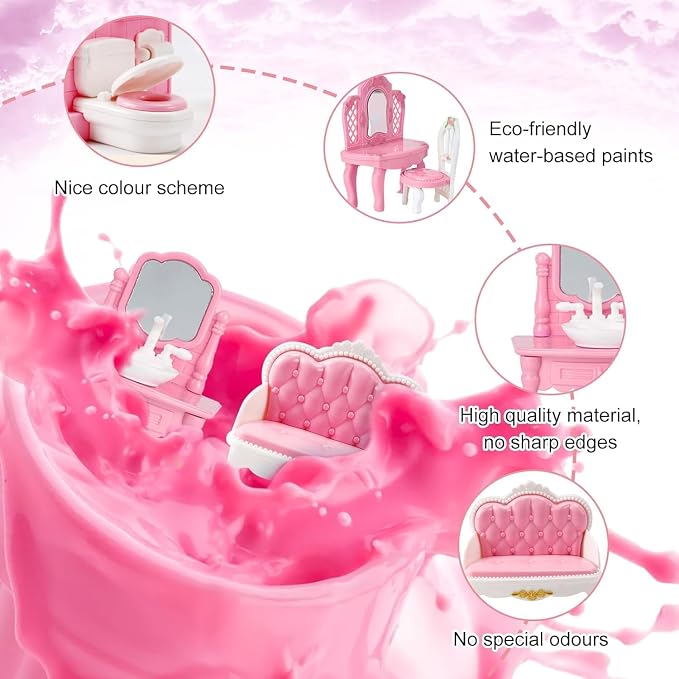 Princess Dollhouse Furniture Set, 48 Piece Luxury Miniature Accessories - Image 3