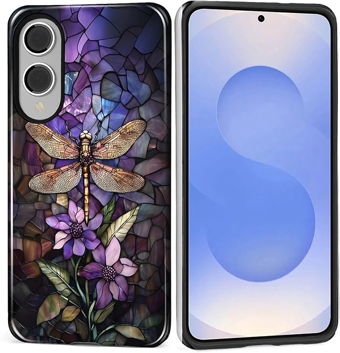 for Samsung Galaxy S25 Edge Case, Stained Glass Dragonfly Pattern Glossy 2 in 1 by Teonvpu