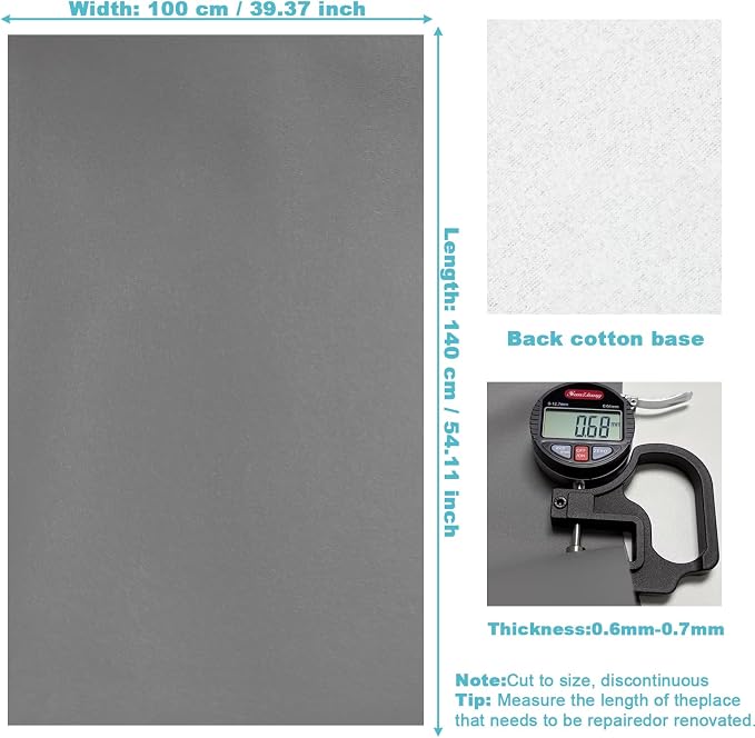 Grey Faux Leather Fabric 39"×55" Smooth Grain Upholstery Vinyl - Image 4