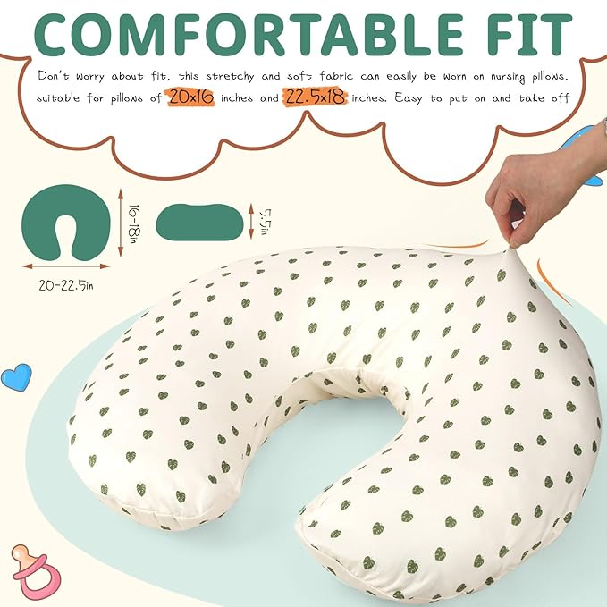 FEBSNOW 2 Pack Baby Nursing Pillow Cover, Stretchy Soft Cotton Nursing Cover for Breastfeeding Pillow Removable Comfortable Baby Feeding Slipcovers for Boy Girl, Green