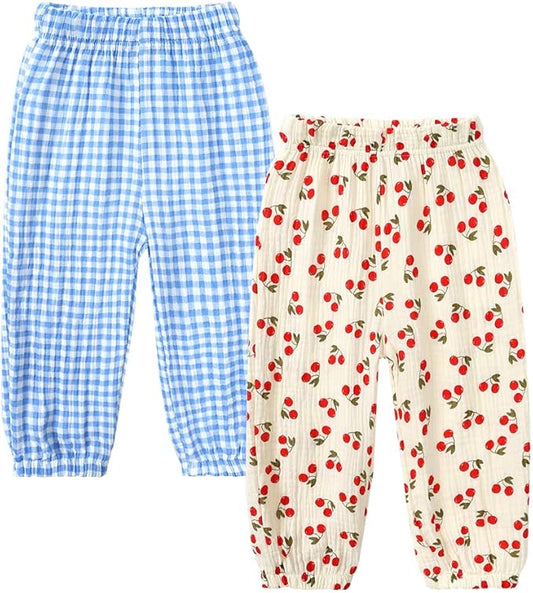 MYGBCPJS Baby Boys Girls Cotton Linen Trousers Kids Casual Ankle Pants Loose Long Bloomers