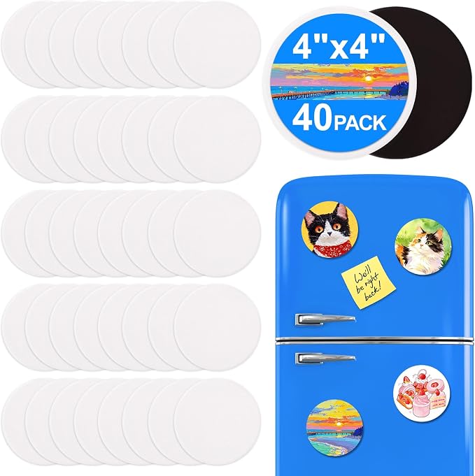 ESRICH 40Pack 4x4IN Round Mini Canvas Magnets, Small Magnetic Paint Canvas | by ESRICH