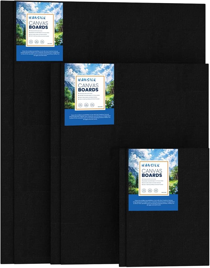 6pk Black Canvas Panels for Painting, 100% Cotton Pre-Primed Canvas Boards 5x7 by HANSILK