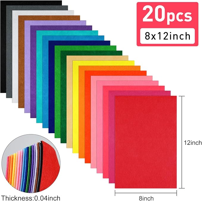 20 Pcs Felt Fabric Sheet 8" x 12" Assorted Color Felt Fabric Sheets - Image 2