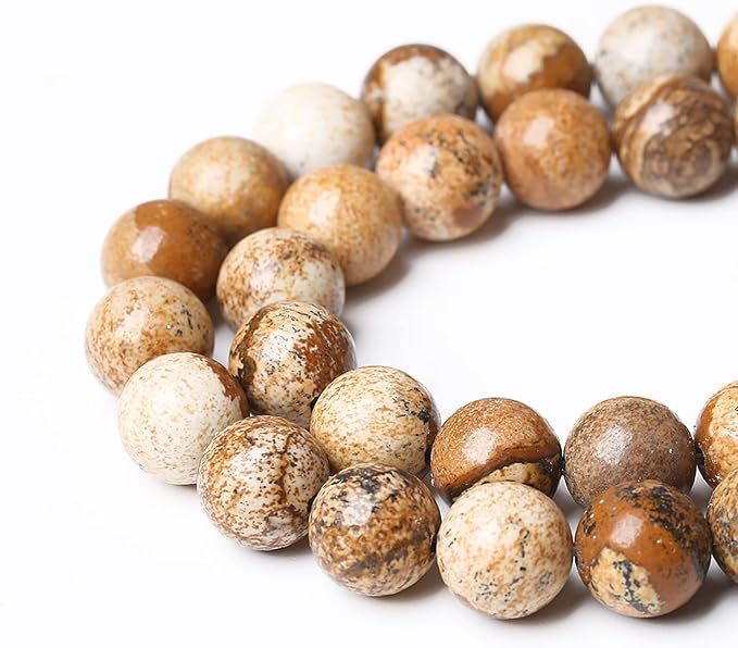 Natural Picture Jaspers Stone Beads Round Smooth Gemstones Loose Spacer Beads - Image 3