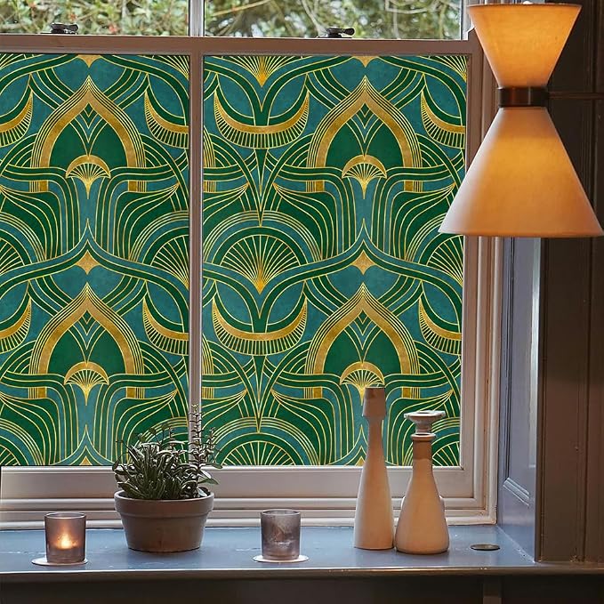 16“x118 Abstract Boho Peacock Green Vintage Double Side Window Films Art - Image 3