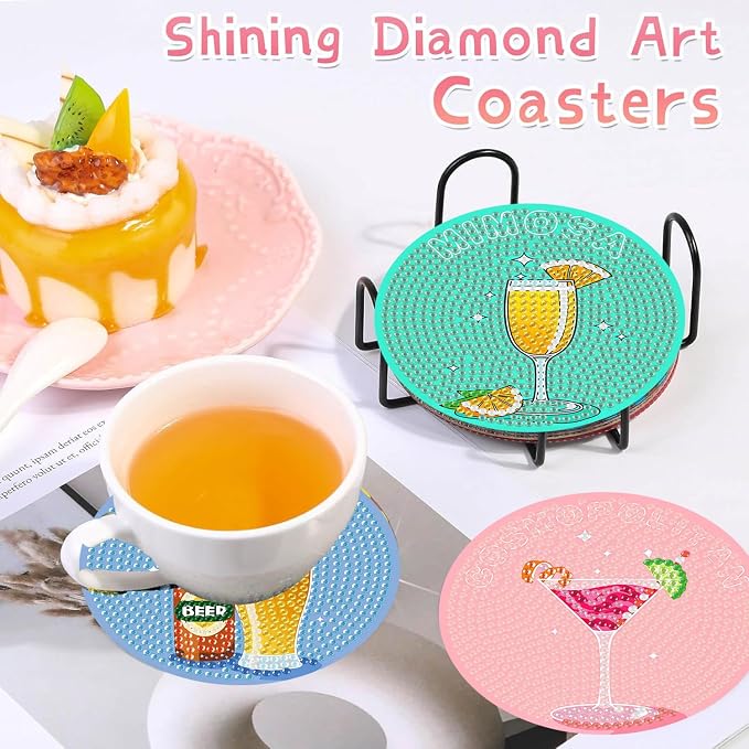 Benjenes 8 PCS Diamond Art Coasters Kits Cocktail Diamond Painting Coaster | - Image 4