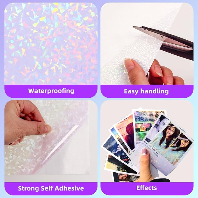 36 Sheets Holographic Sticker Paper Clear Self Adhesive Laminate Sheets | - Image 5