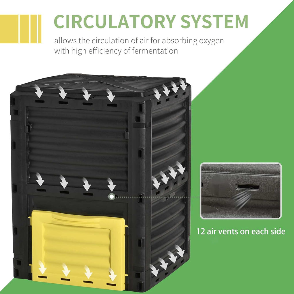Outsunny Garden Compost Bin 80 Gallon Outdoor Large Capacity Composter Fast Create Fertile Soil Aerating Box, Easy Assembly, Yellow