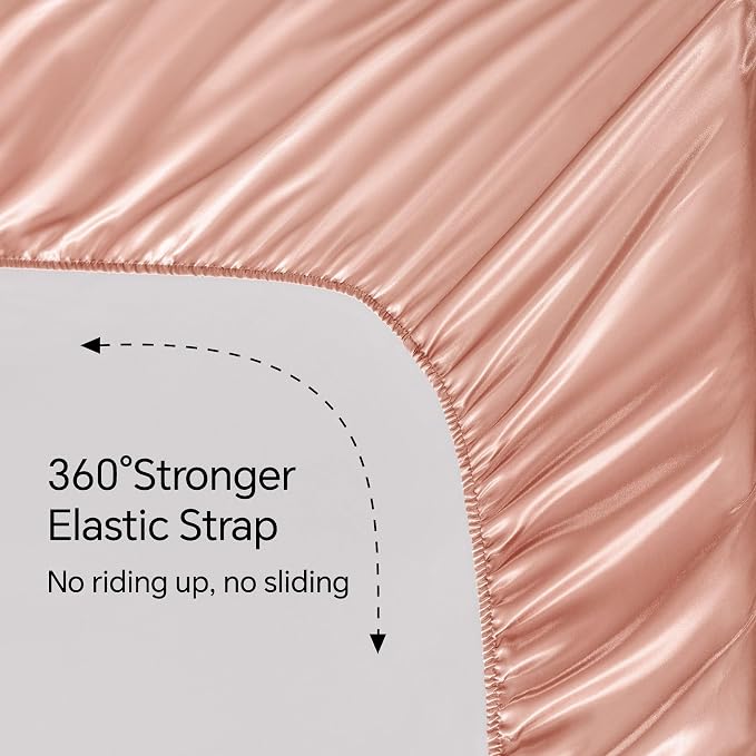 BEDELITE Satin Sheets Queen Size Bed Set, Luxury Soft Coral Pink Silky Sheets - Image 5