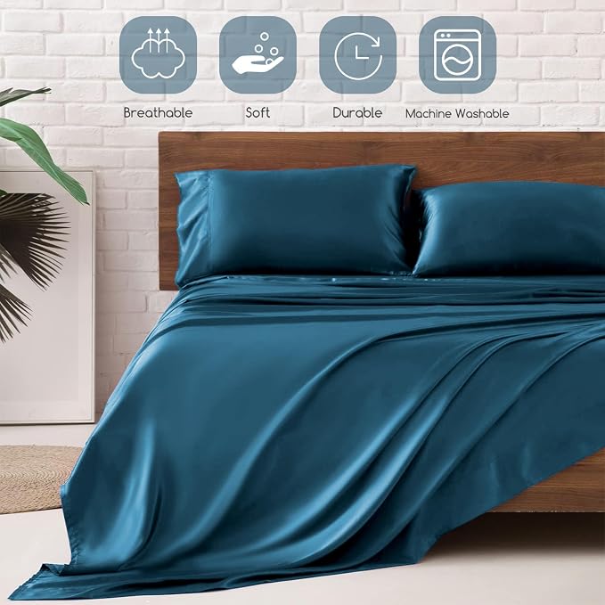 MR&HM Satin Bed Sheets, Twin XL Size Sheets Set - Image 5