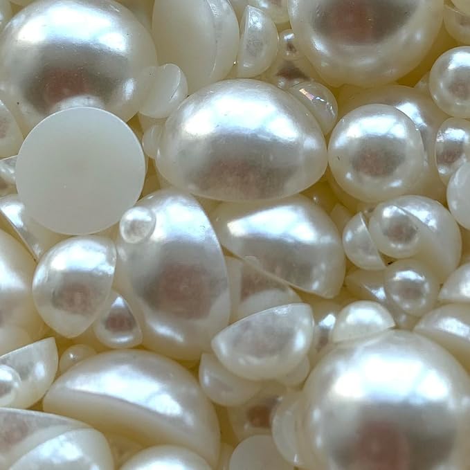 1500PCS 3-14mm Ivory Flatback Pearls, 150g Half-Round ABS Pearls by Sqqzuie